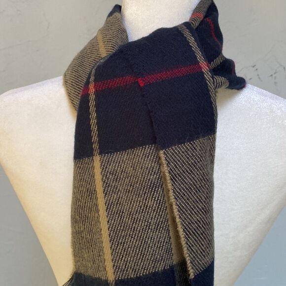Navy and Tan Plaid Scarf Muffler - Picture 2 of 6